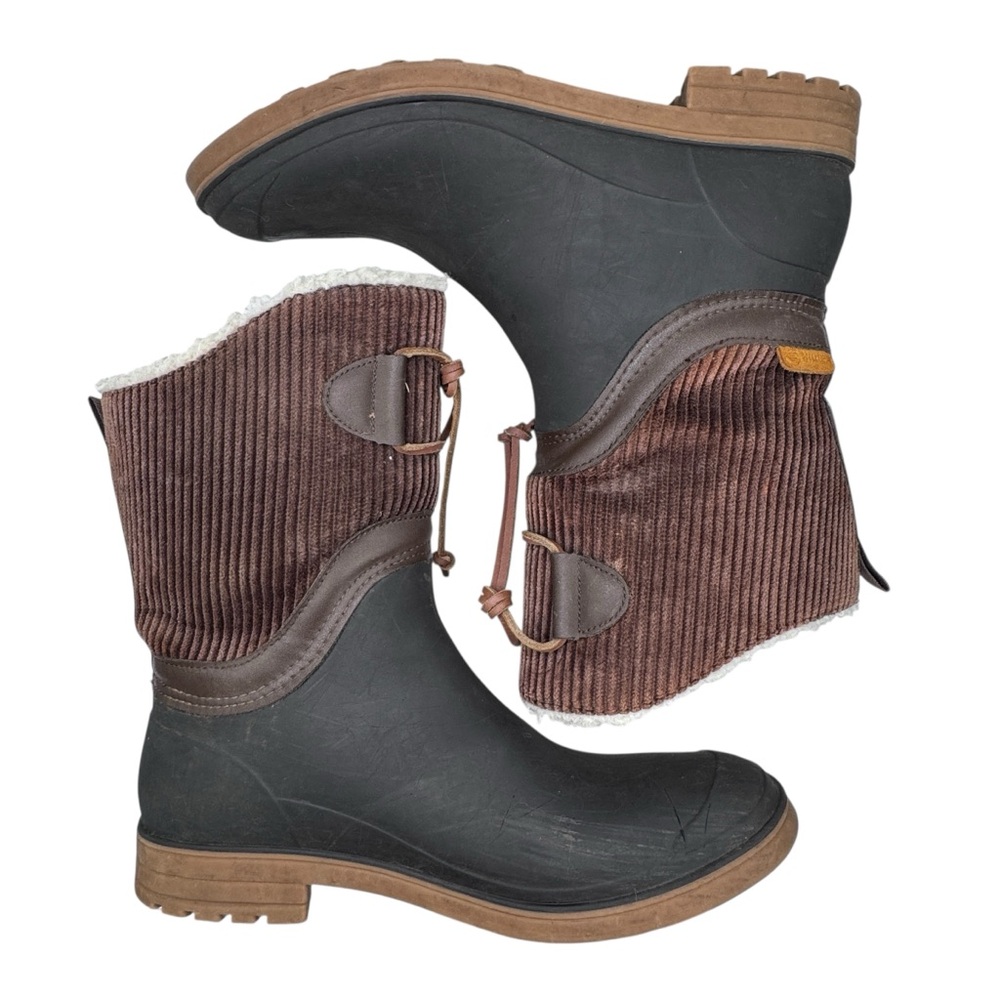 Kamik Stella Winter Rain Boots Dark Brown and corduroy w/ leather laces - size 9